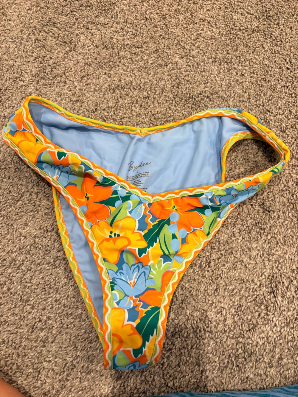 Bydee bikini bottom: tropical Floral Bikini Bottoms in Orange & Light Blue